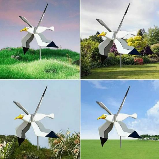 Seagull Windmill Garden Stake Outdoor Flying Bird Wind Spinner Plastic Seagull Animal Whirligig Ornament for Lawn Yard Decor