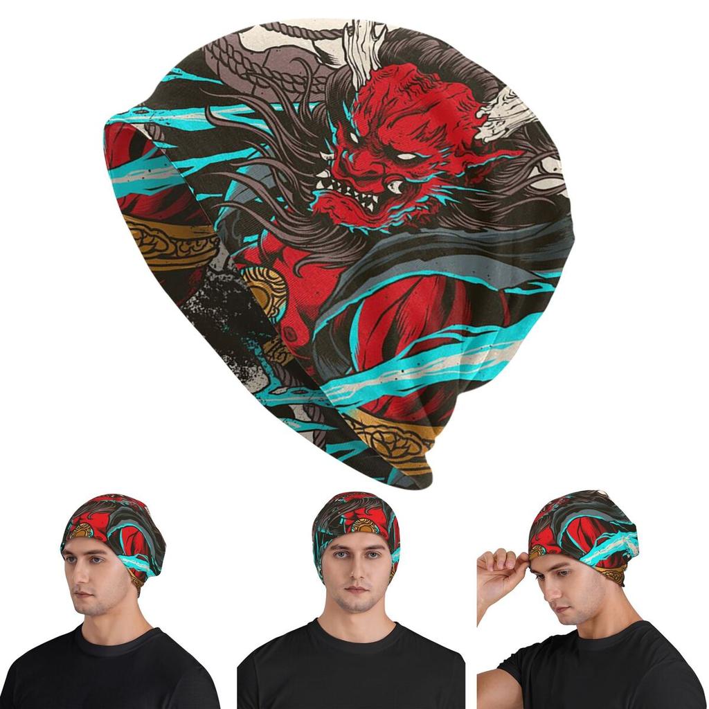 Oni Samurai Thunder Men Women Adult Beanies Caps Knitted Bonnet Hat Warm Hip Hop Autumn Winter Outdoor Skullies Hats