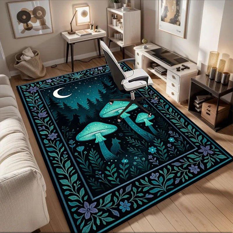 

Enchanted Forest Mushroom Night Wall Art Print Office Mat Home Decor Office Desk Chair Rugs Chair Carpet for office Chair Mat Gift For Hall 60cm by 90cm