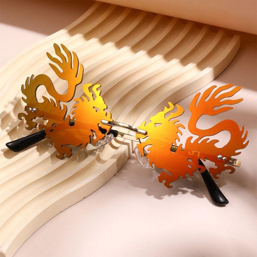 12Styles Chinese Dragon Shaped Sunglasses Metal Frame Rimless Sun Glasses Party Decor Glasses for Women Men UV400 Protection