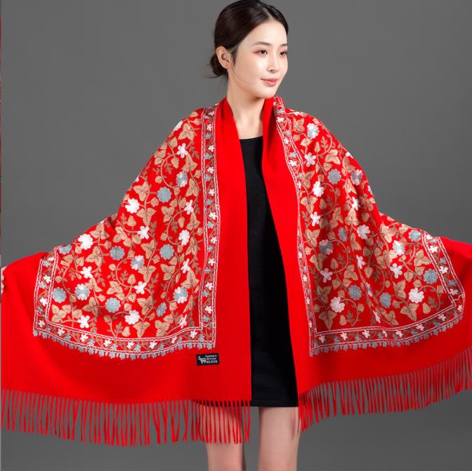 Women Winter Scart Embroidery Scarves Tippet Fashion Shawl Women Shawls Wraps Long Tassel Female Foulard Blanket Wrap Scarf