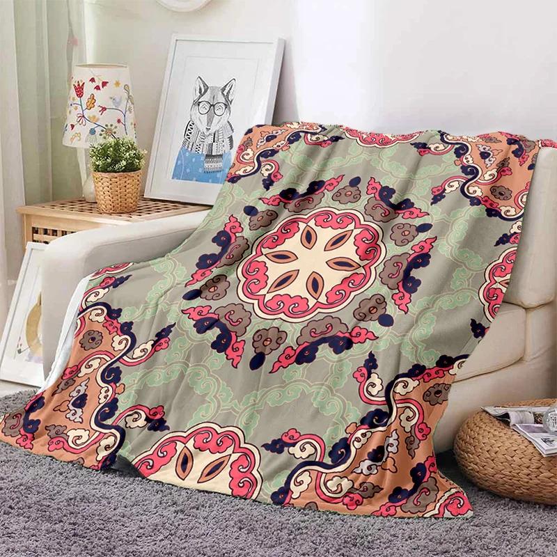 Turkey Persian Bohemian Mandala Flower Soft Flannel Blanket for Bed Bedroom Sofa Picnic,Throw Blanket for Outdoors Leisure Gift