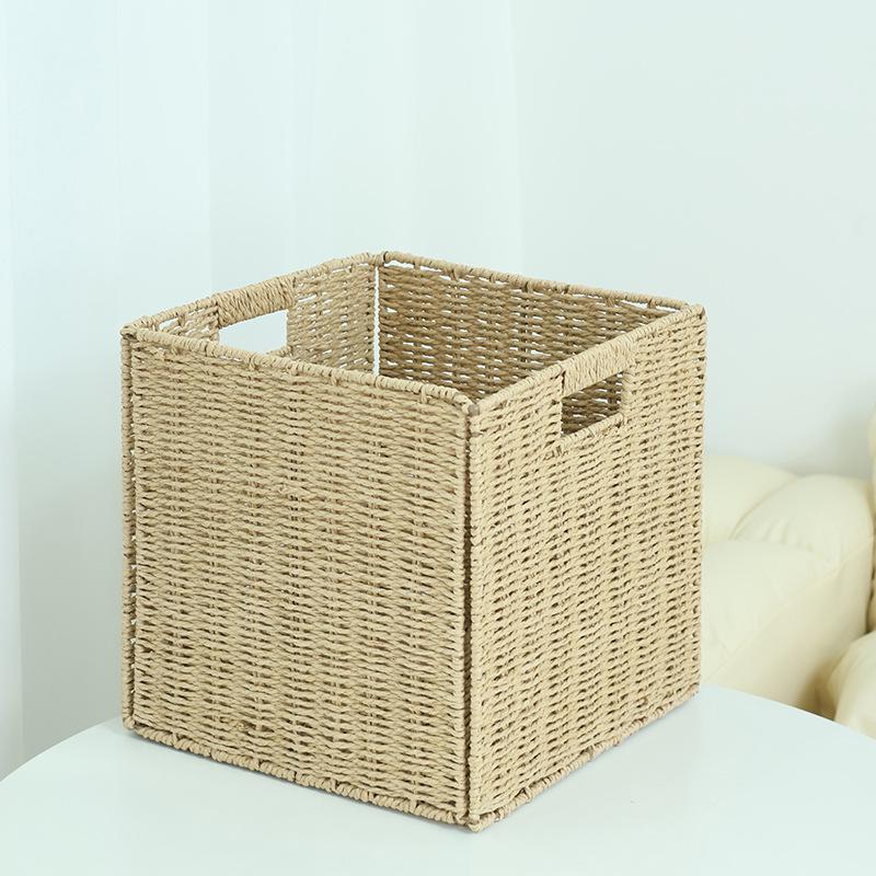 Foldable Rattan-Style Storage Basket for Home and Bedroom Organization