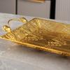 European Cake Tray,Household Metal Rectangle Hollowed-Out Shape Golden Handle Fruit Plate,Snack Plate Party Decoration,18 inch