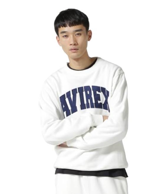 

Avirex DAILY Crew Neck Long Sleeve Sweatshirt with Size L Logo, Men s (783-3932003), Off-White