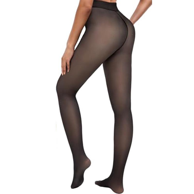 Cross-Border Sheer-Look Plus Size Fleece-Lined Women's Warm Tights
