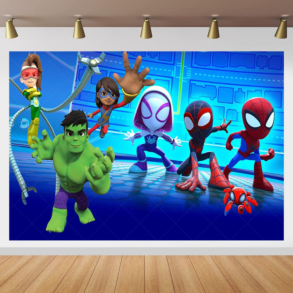 Spider-Man and his amazing friends cartoon photography background children's birthday decoration background props room poster