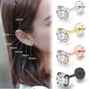 Stainless Steel Round Cubic Zirconia Ear Piercing For Women Men CZ Shiny Silver Color Stud Earrings Black Body Jewelry