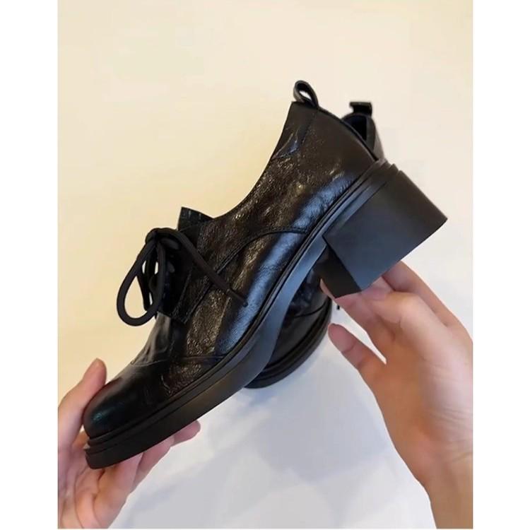 Dames Vaskbare Britisk Retro Ekte Skinn Chunky Hæl Loafers