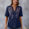 Summer V-neck T-shirt Fashion Embroidery Stitching Lace Blouse Women