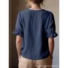 Women's Summer Solid Color Short Sleeve Shirt, Vintage Pullover Blouse
