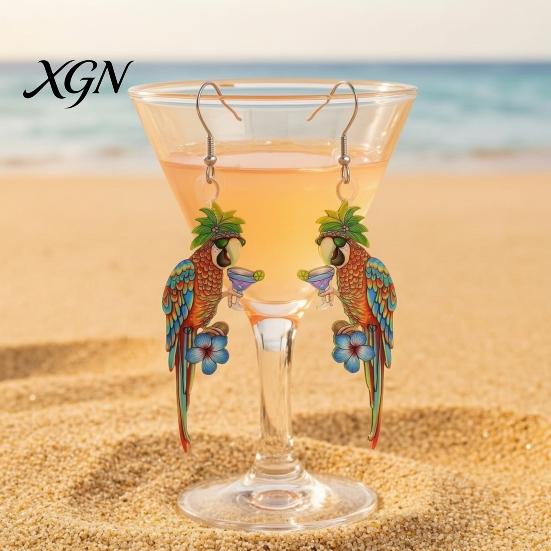 Fun Halloween Costume Jewelry 1 Pair Cute Acrylic Parrot Earrings, Tropical Animal Dangle Double Sided Full Color Earrings for Women, Summer