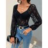 Hot Fall Women's Jumpsuit Fashion Sexy Backless Lace Long Sleeve V Neck Romper