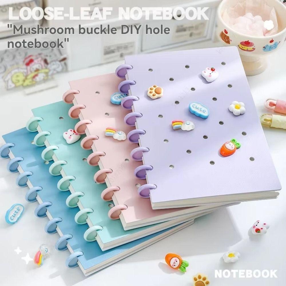 Creative A5 Loose-Leaf Book Cartoon DIY Binder Journals Mushroom Buckle Hole Notebook Writing