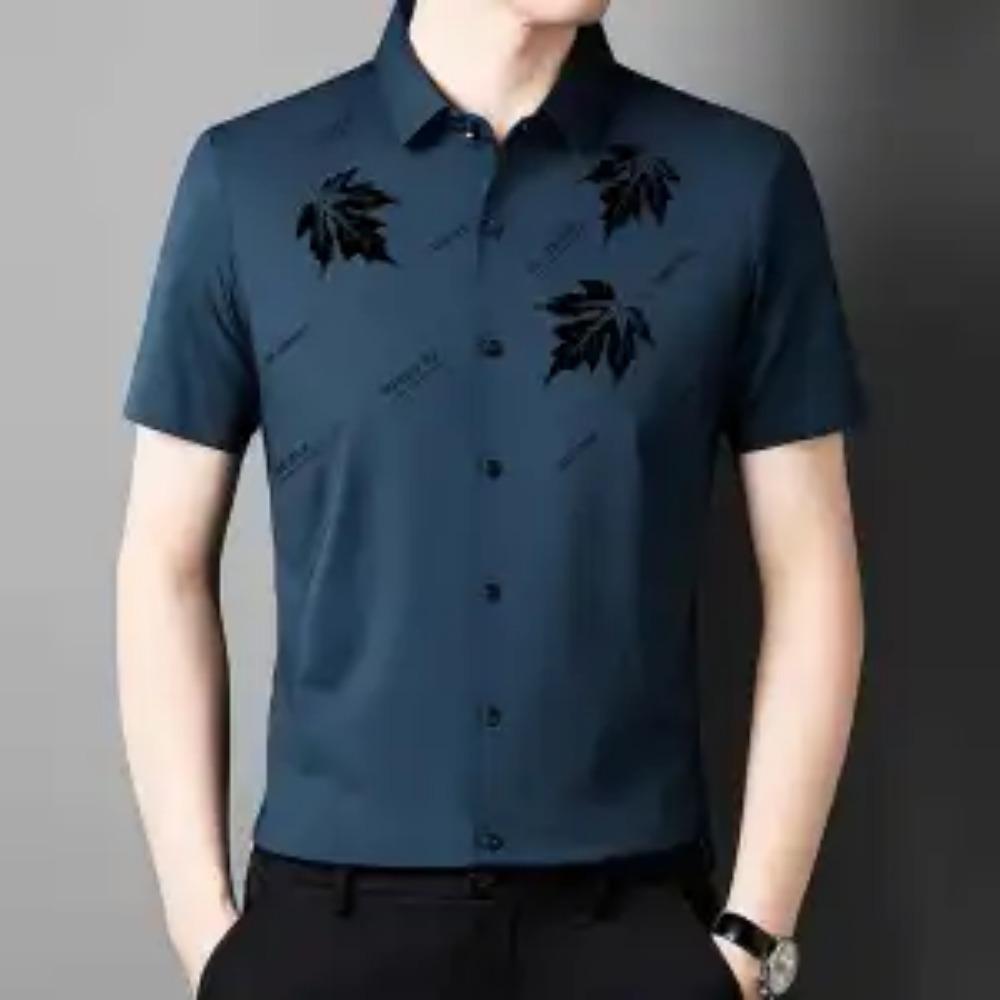 New Summer High-end Atmospheric Casual Minimalist Business Fashion Printed Wrinkle Resistant Breathable Short Sleeved Shirt