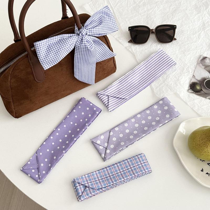 Purple long silk scarf, new polka dot scarf, headscarf tied hair band, bag tied streamer, decorative small scarf, belt.