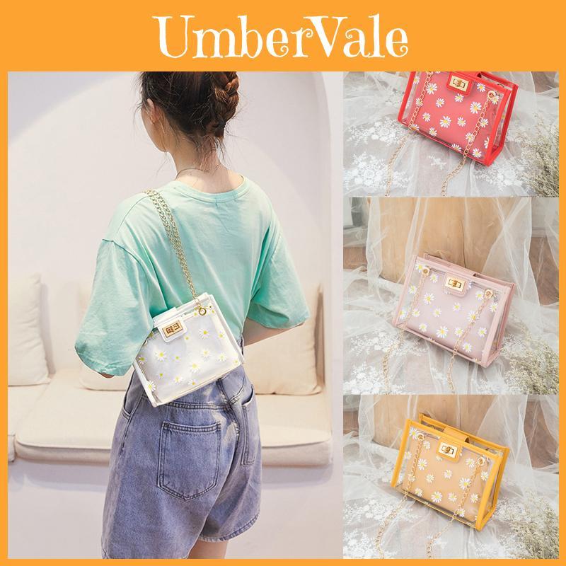 Stylish Chain Small Handbags Women Daisy Flower Transparent Shoulder Bag