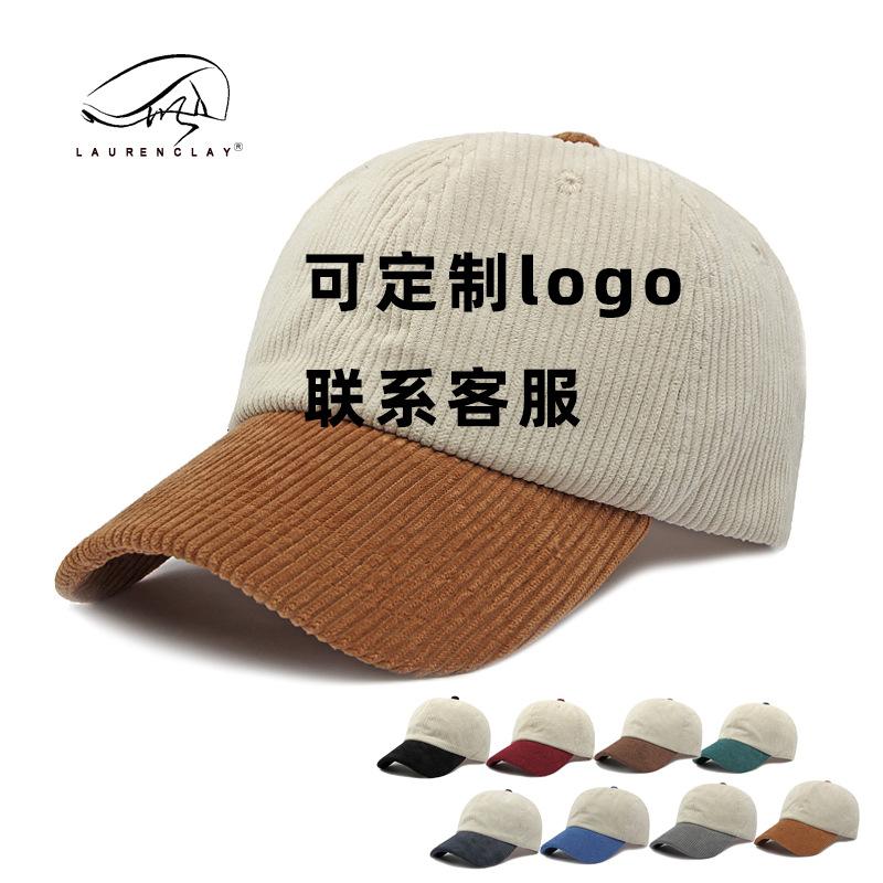 

Hat men and women autumn and winter new baseball cap soft top corduroy cap splicing can add logo simple Adjustable імбирний