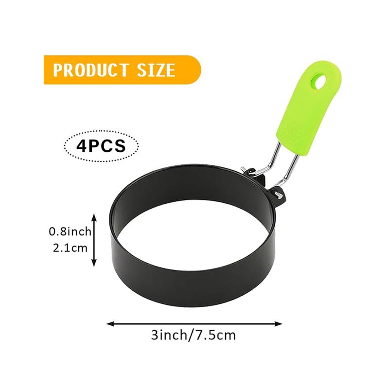 4Pcs Stainless Steel Egg Rings with Anti-Scald Handle Nonstick Fried Egg Rings Fried Egg Mold Frying Egg Kitchen Cooking Tools