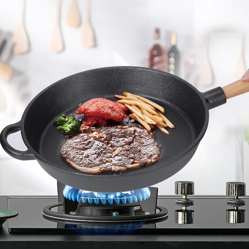 Haushaltsküchenutensilien Gusseisen Bratpfanne Bratpfanne Kochen Steakpfanne mit HolzgriffBratpfanne mit Holz