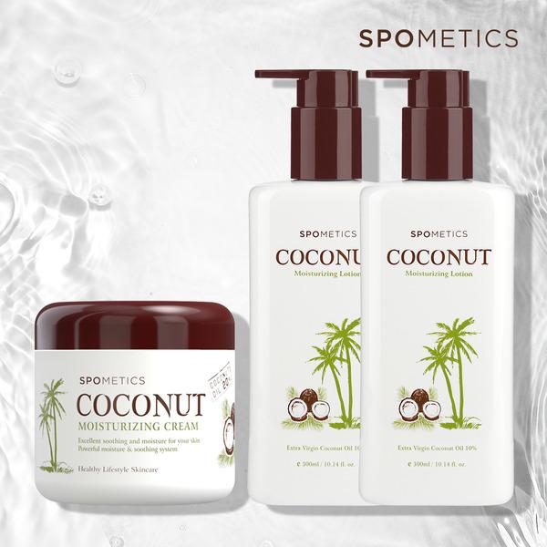 [Spometics] Coconut Moisturizing Lotion 300ml x 2ea + Cream 300ml SET