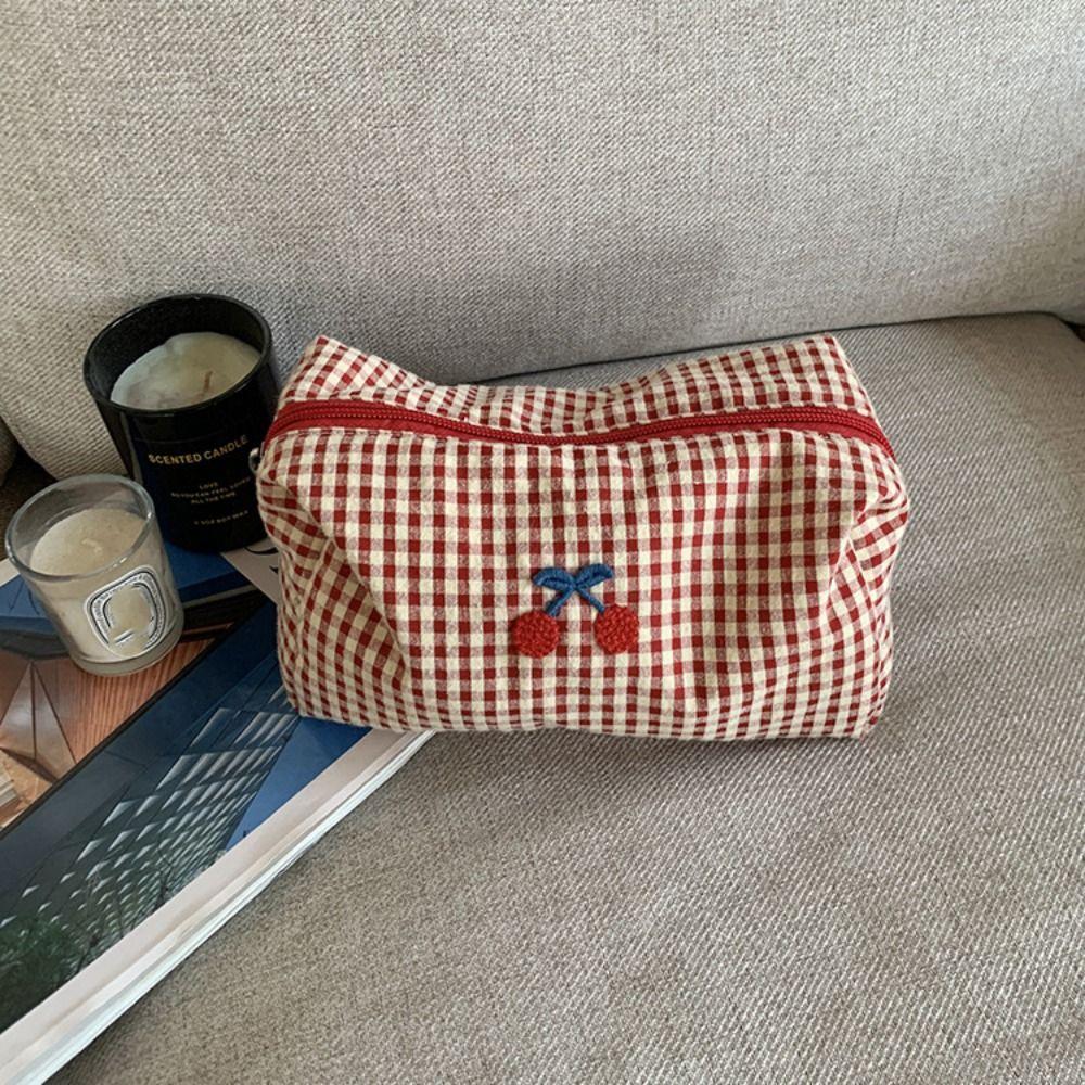 Cloth Cherry Cosmetic Bag Cotton Toiletry Bag Fashion Travel Storage Bag  Unisex