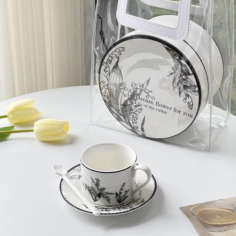 Vintage Black Lily Ceramic Coffee Cup & Saucer Set