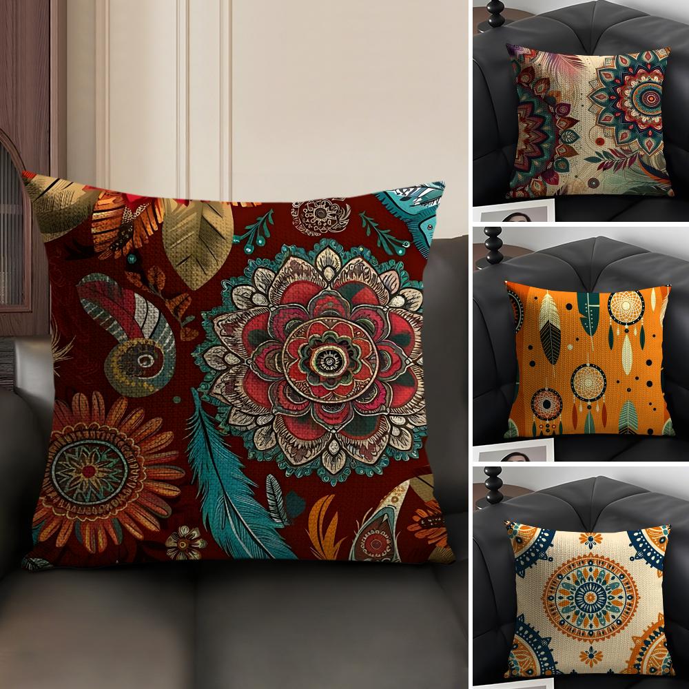 Bohemian Style Cushion Cover Natural Linen Organic Fabric Double-Sided Printing Sofa Home Decor Gift Pillow Case