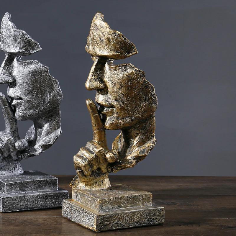 Silence Is Golden Resin Statue, Nordic Minimalist Sculpture, Creative Home Bedroom Living Room Office Desktop Decor Ornament