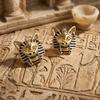Enamel Egyptian Style Stud Earrings Unique Silver Ear Studs Fashionable Cat Pharaoh Earrings  Girls