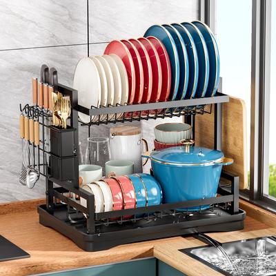 1pc Dish Drying Rack For Kitchen Counter Over The Sink, Detachable Larger Capacity 2-Tier Dish Drying Rack Drainboard Set