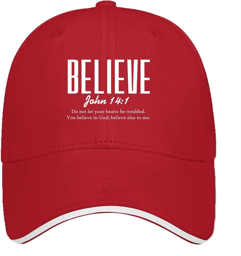 Believe John 141 Bible Verse Pink Baseball Cap Adjustable Polyester Casual Sun Protection Hat