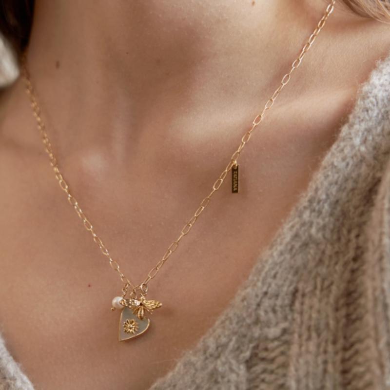 

TATIANA Nacre Flower Heart Necklace_NZ1139 (2colors) Gold Plating