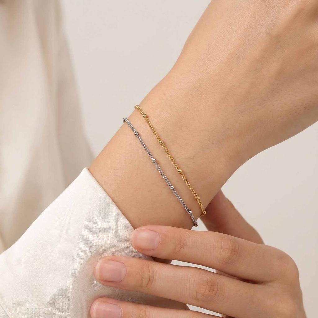 Minimalist Beads Chain Bracelet for Women Thin Stainless Steel O-Chain Bracelets Fashion Wrist Jewelry Gift