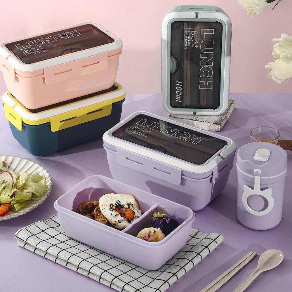 2PCS 1.1L Insulated Lunch Box 2 Compartment Food Storage Container Leakproof Lunch Box  For Travel