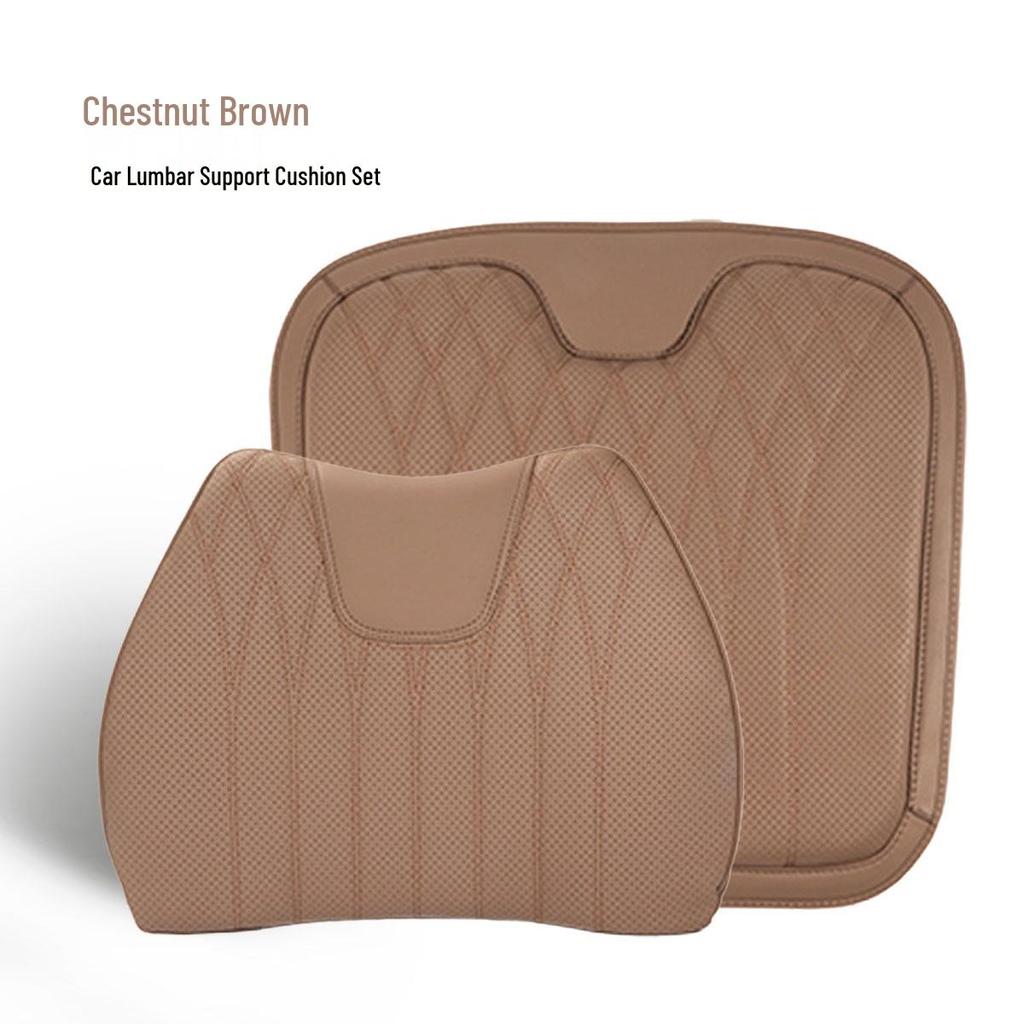 Poduszka lędźwiowa do samochodu ze skóry nappa - Uniwersalna poduszka na siedzenie z pianki memory na wszystkie pory roku