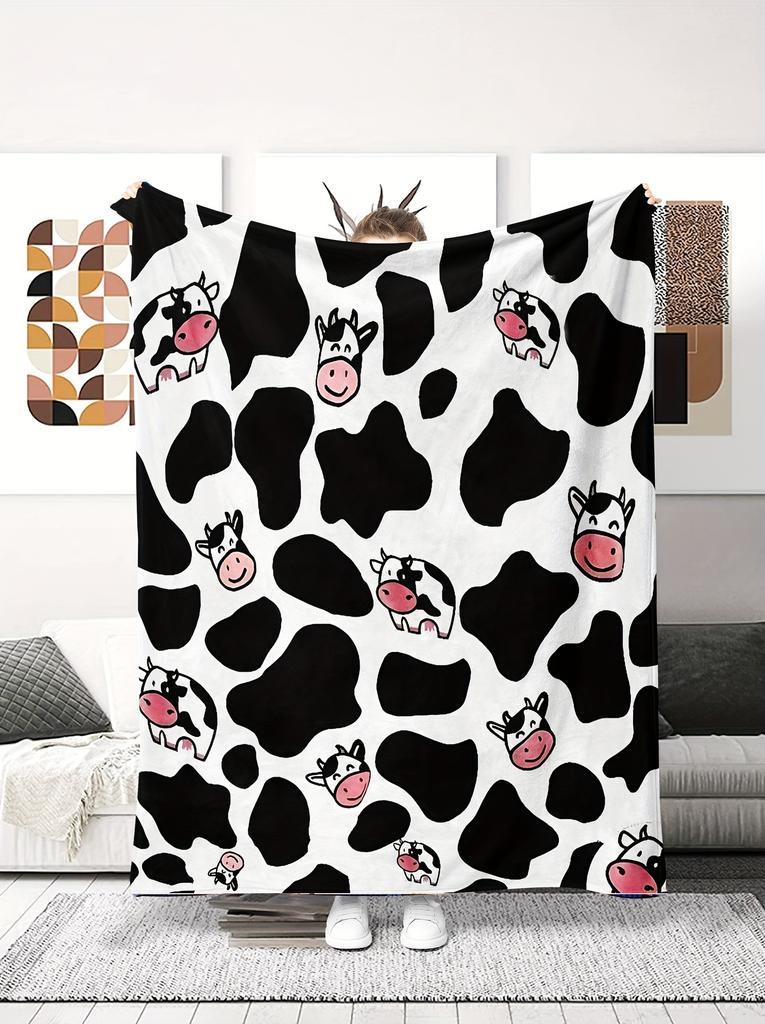 Black Cow Print Throw Blanket, Cow Sofa Blanket, Cozy Skin-Friendly Blanket, Gift for Cow Lovers