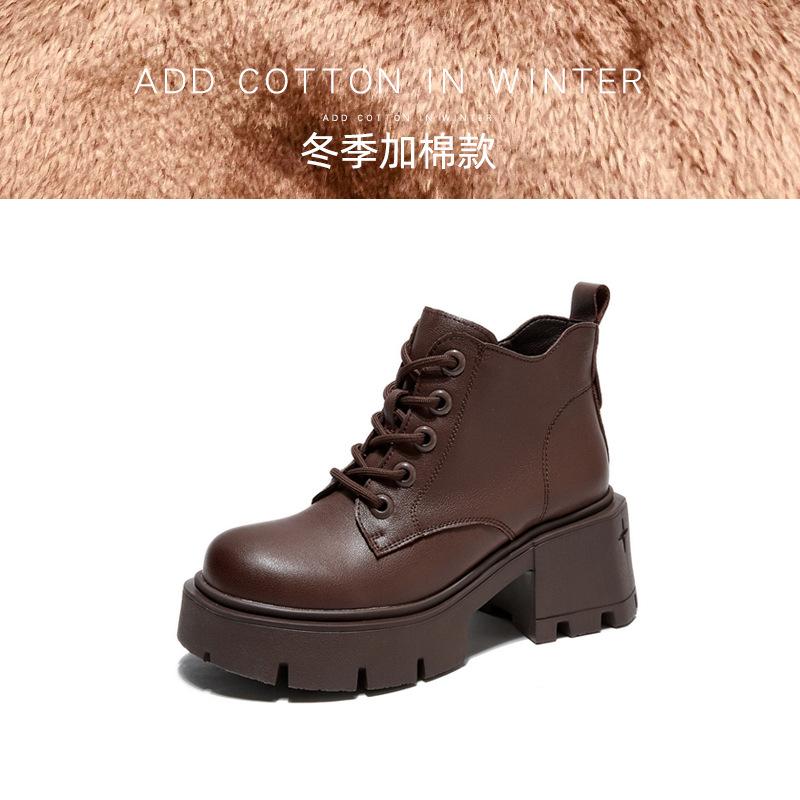 Autumn and winter new thick heel Martin boots women's leather round head small height increase short boots women's boots tide
