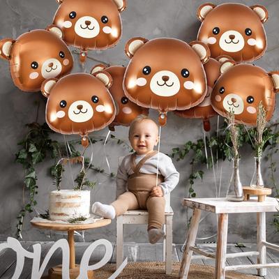 2/3/5 Stück Braunbär-Luftballons, Cartoon-Bärenkopf, Tier-Folienballons für Kinder, Dschungelwald, Geburtstagsparty, Dekoration, Babyparty