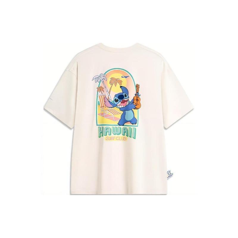 Li Ning X Disney Collaboration Round Neck Pullover Casual Knit Sports Short Sleeve T-Shirt Men T-Shirt Off-White ATSU159-6