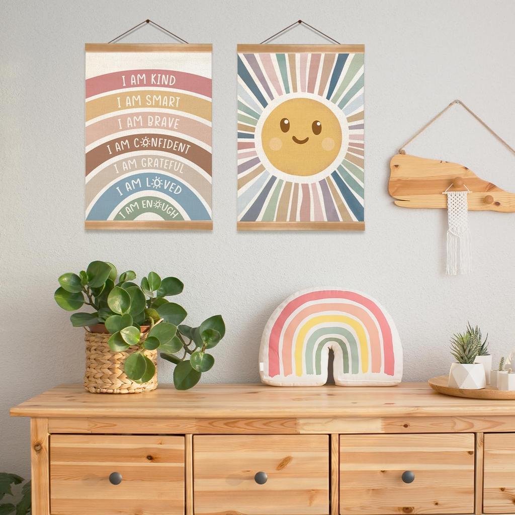 ZTGDA I Am Kind I Am Brave Wall Art,Positive Hanging Poster, Classroom Wall Art Decor, Rainbow Affirmations Poster for Kids Room, Nursery,Playroom,