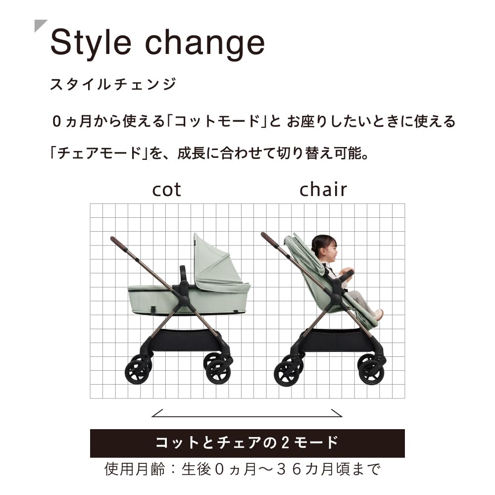 Pigeon EPA Double-Facing Stroller, 180-Degree Full-Flat for Bed-Like Sleeping, Light Green, with Chair Mode Switch [30-Day Trial]