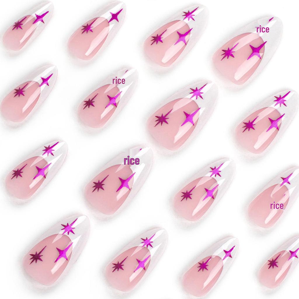 French White Edge Stiletto Press-on Nails with Purple Starry Design
