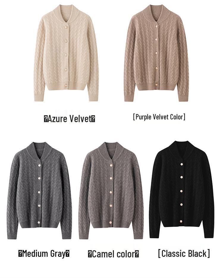Women's Plus Size Cashmere Stand Collar Thick Knit Cardigan Sweater, Long Sleeve Loose Fit.