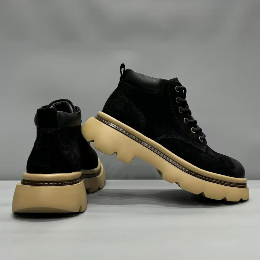 Men's Trendy Genuine Leather Martin Boots - Winter Cowhide Retro High-Top Casual Ankle Cowboy Boots.