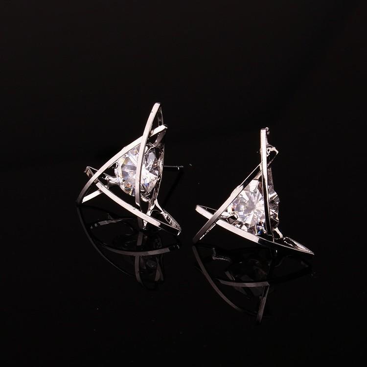 Fashion Women Imitation Diamond Earring Hollow Out Triangle Zircons Ear Studs Weeding Party Jewelry