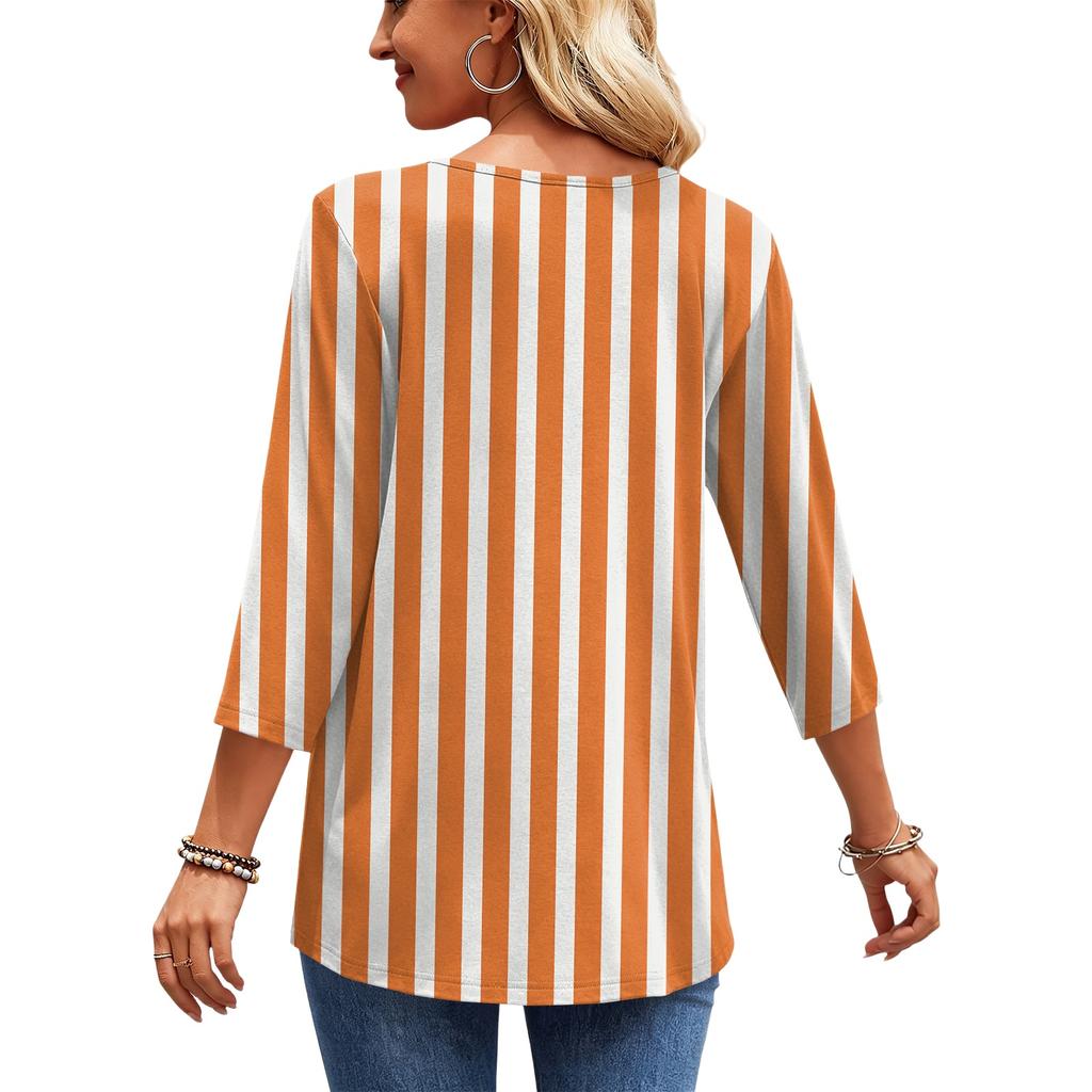 Damen Freizeitbluse mit Streifenmuster, V-Ausschnitt und Dreiviertelärm für die Arbeit oder den Alltag