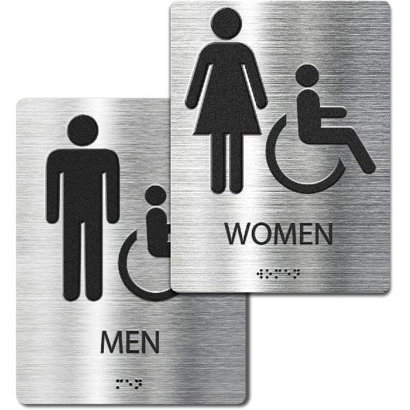 ADA-Mark Modern Restroom Sign for Business - 2PK ADA Compliant Braille Bathroom Sign with Easy tallation - 6" W x 8" H