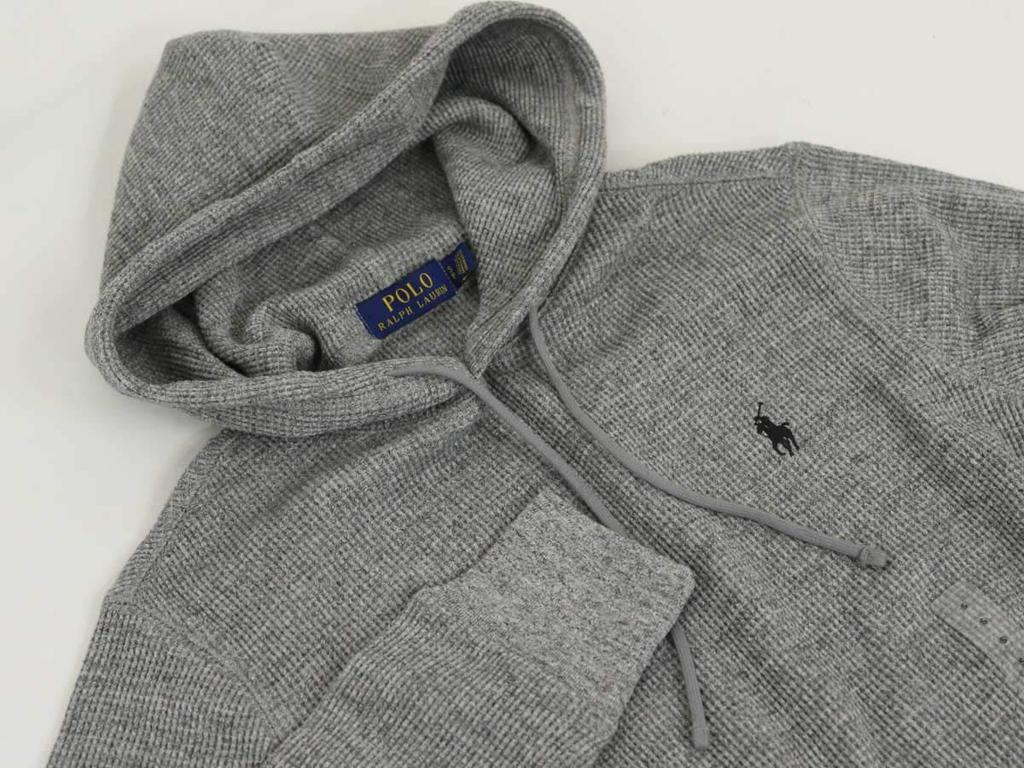 POLO RALPH LAUREN Cotton Waffle Thermal Solid Single Men's Hoodie, Color, Point, 0102676-XL-GREYHTR [Used]