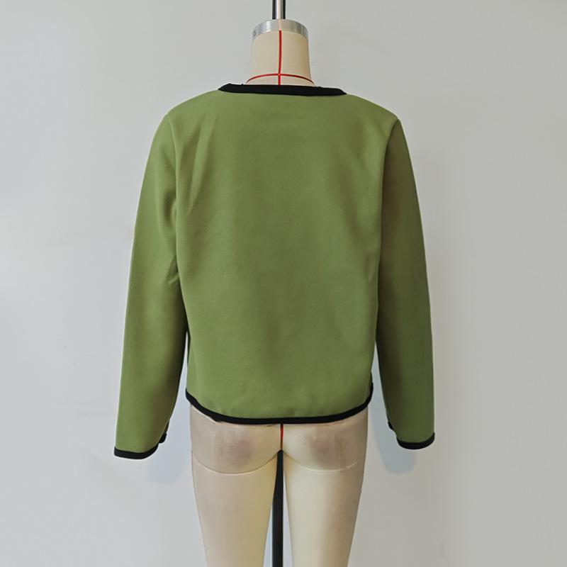 Green Women's Fall and Winter Short Section of Small Fragrant Wind Jacket
